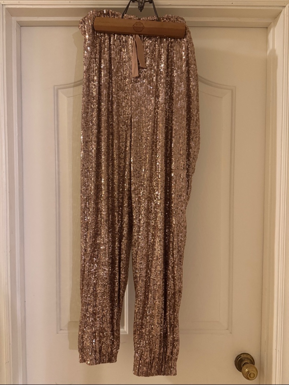 Free People Rose Gold Sequin Jogger Pants